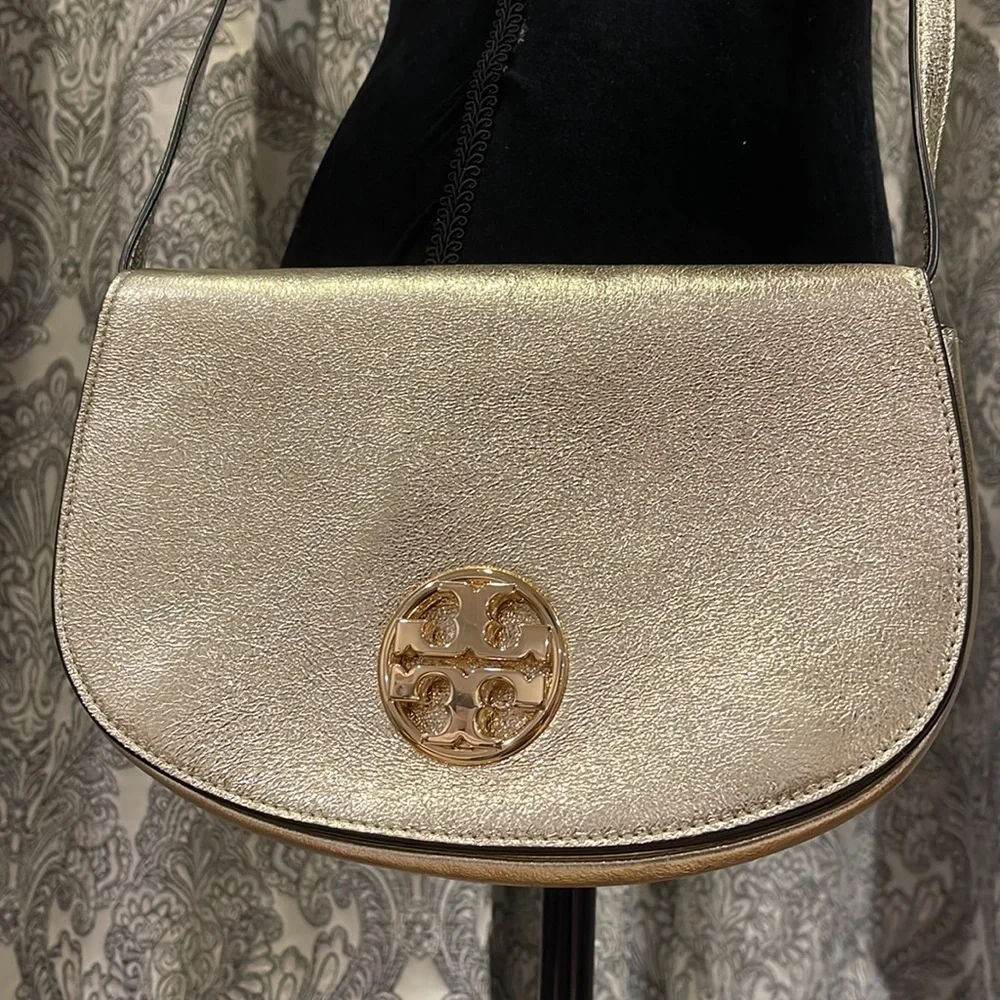 Tory Burch metallic Spark gold saddle bag